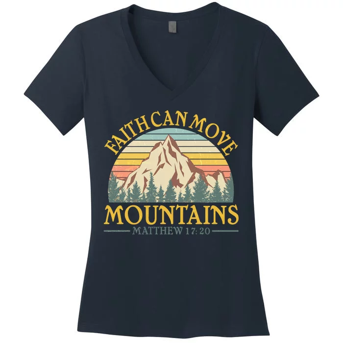 Vintage Faith Can Move Mountains Matthew 17:20 Women's V-Neck T-Shirt