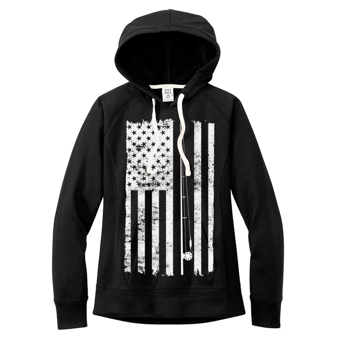 Vintage Fishing American Flag Pole Women's Fleece Hoodie