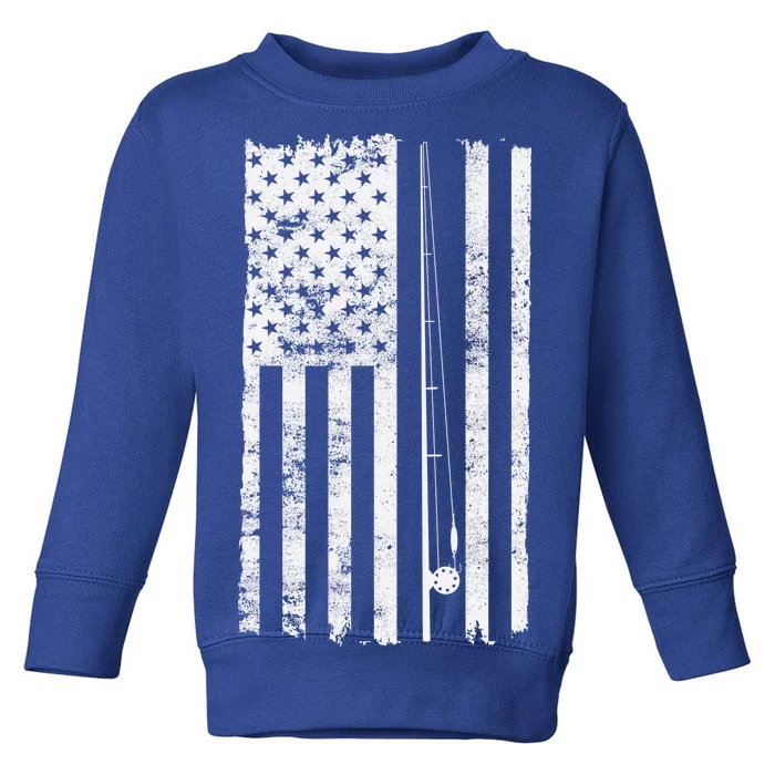 Vintage Fishing American Flag Pole Toddler Sweatshirt