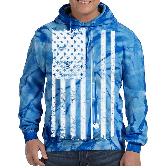 Vintage Fishing American Flag Pole Tie Dye Hoodie