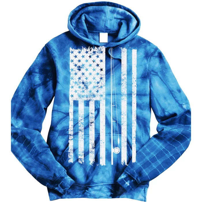 Vintage Fishing American Flag Pole Tie Dye Hoodie