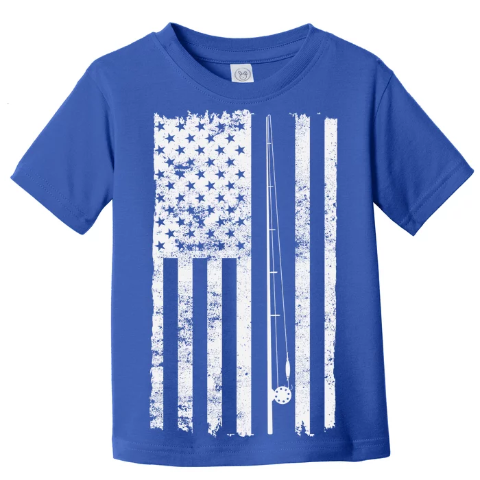 Vintage Fishing American Flag Pole Toddler T-Shirt