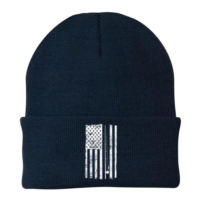 Vintage Fishing American Flag Pole Knit Cap Winter Beanie