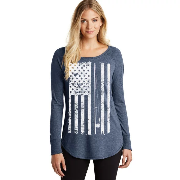 Vintage Fishing American Flag Pole Women's Perfect Tri Tunic Long Sleeve Shirt