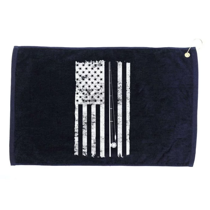 Vintage Fishing American Flag Pole Grommeted Golf Towel