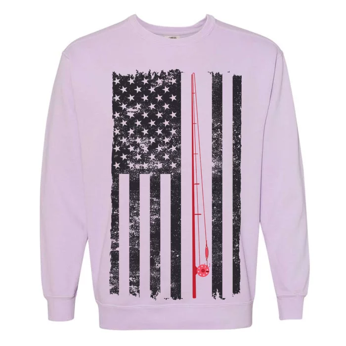 Vintage Fishing American Flag Pole Garment-Dyed Sweatshirt