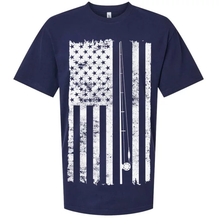 Vintage Fishing American Flag Pole Sueded Cloud Jersey T-Shirt