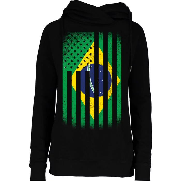 Vintage Flag Of Brazil Womens Funnel Neck Pullover Hood