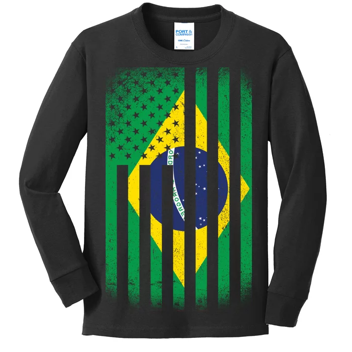 Vintage Flag Of Brazil Kids Long Sleeve Shirt