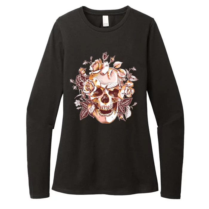 Vintage Floral Flower Skull Womens CVC Long Sleeve Shirt