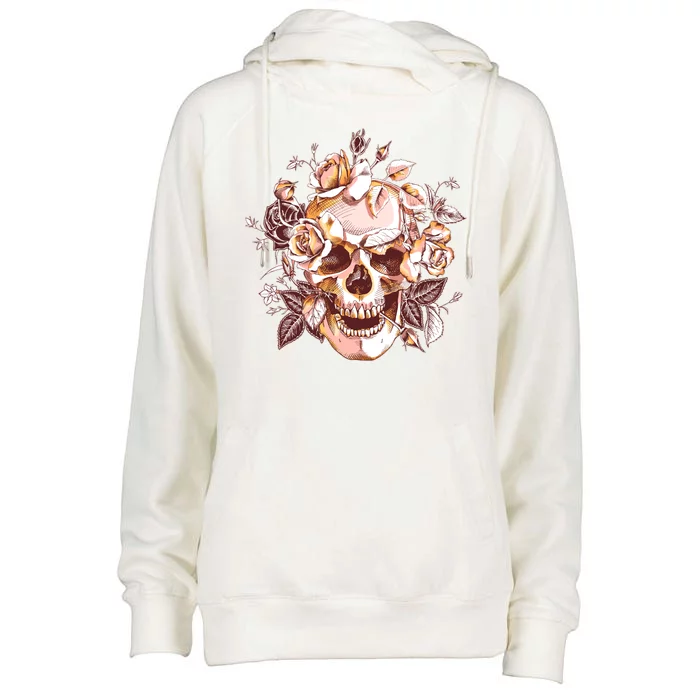 Vintage Floral Flower Skull Womens Funnel Neck Pullover Hood