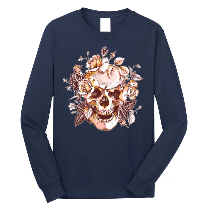 Vintage Floral Flower Skull Long Sleeve Shirt