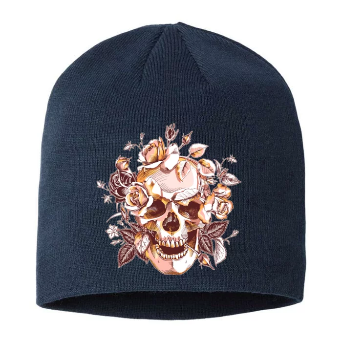 Vintage Floral Flower Skull 8 1/2in Sustainable Knit Beanie