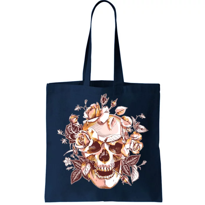 Vintage Floral Flower Skull Tote Bag