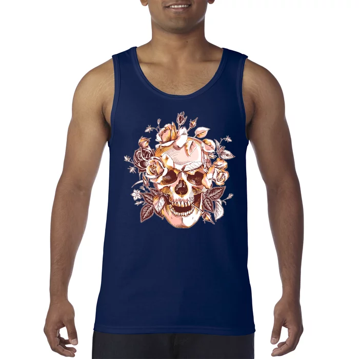 Vintage Floral Flower Skull Tank Top