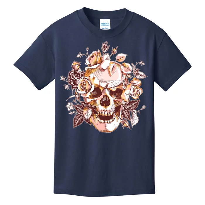 Vintage Floral Flower Skull Kids T-Shirt