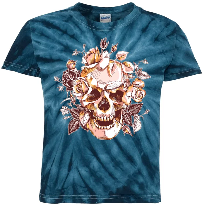 Vintage Floral Flower Skull Kids Tie-Dye T-Shirt