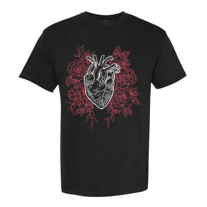 Vintage Floral Medical Heart Tattoo Design Garment-Dyed Heavyweight T-Shirt