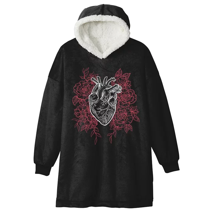 Vintage Floral Medical Heart Tattoo Design Hooded Wearable Blanket