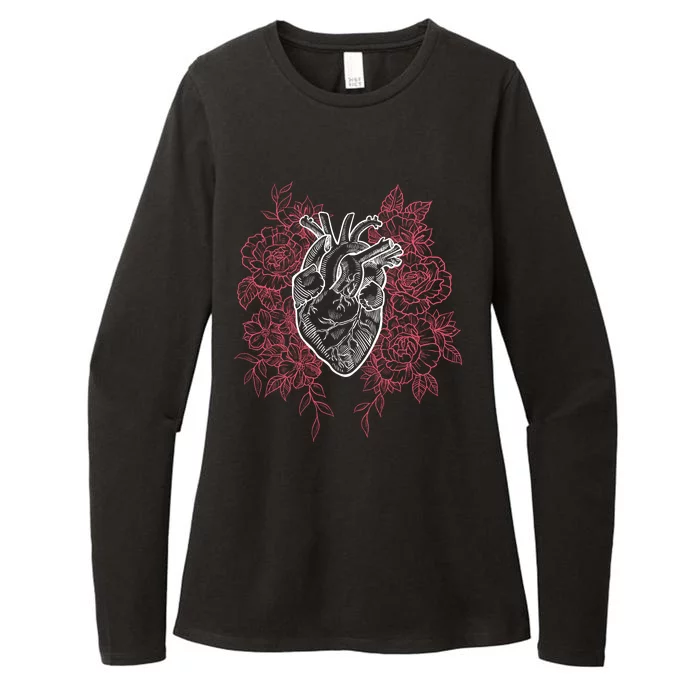 Vintage Floral Medical Heart Tattoo Design Womens CVC Long Sleeve Shirt