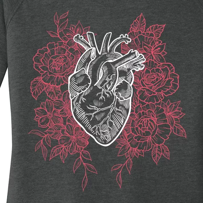 Vintage Floral Medical Heart Tattoo Design Women's Perfect Tri Tunic Long Sleeve Shirt