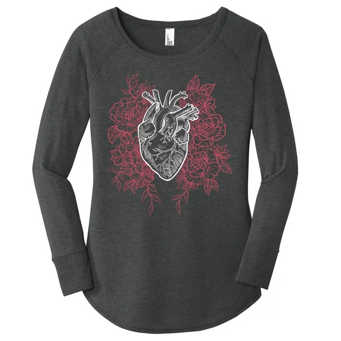 Vintage Floral Medical Heart Tattoo Design Women's Perfect Tri Tunic Long Sleeve Shirt