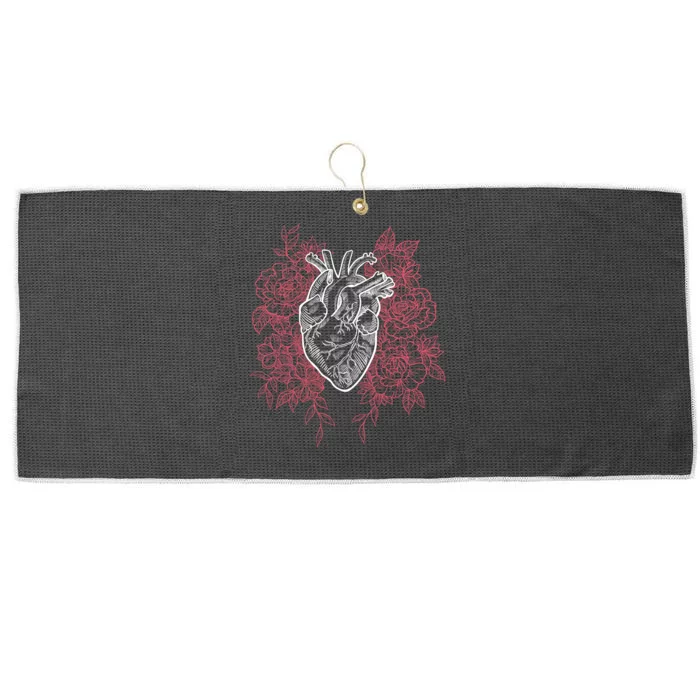 Vintage Floral Medical Heart Tattoo Design Large Microfiber Waffle Golf Towel