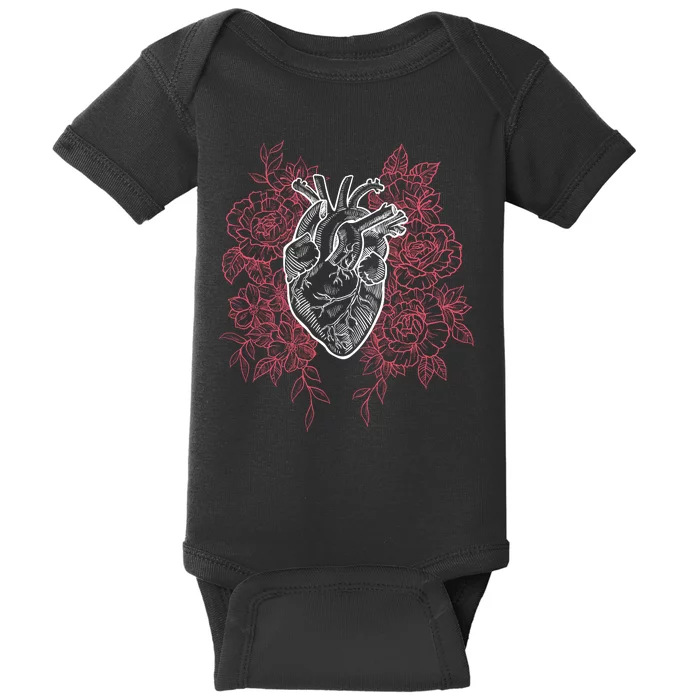 Vintage Floral Medical Heart Tattoo Design Baby Bodysuit