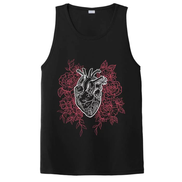 Vintage Floral Medical Heart Tattoo Design Performance Tank