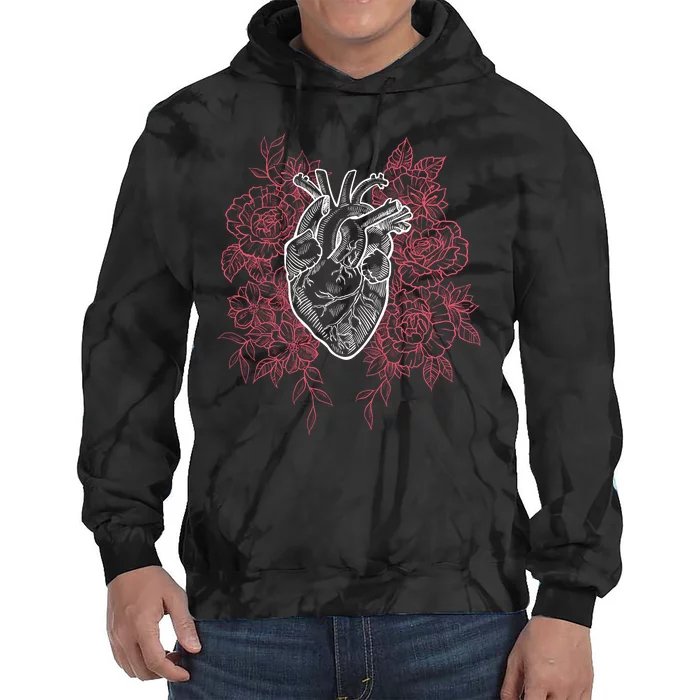 Vintage Floral Medical Heart Tattoo Design Tie Dye Hoodie