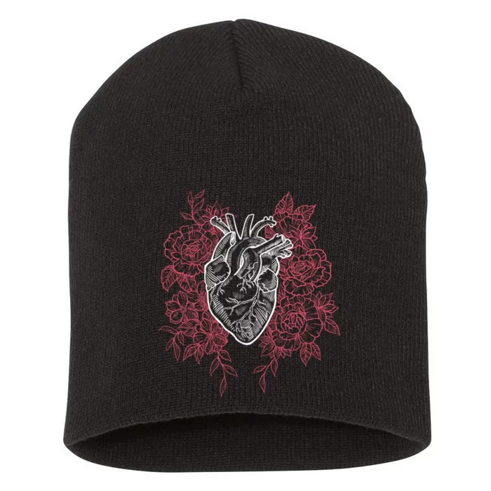 Vintage Floral Medical Heart Tattoo Design Short Acrylic Beanie