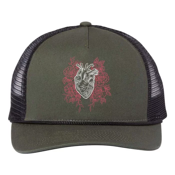 Vintage Floral Medical Heart Tattoo Design Retro Rope Trucker Hat Cap