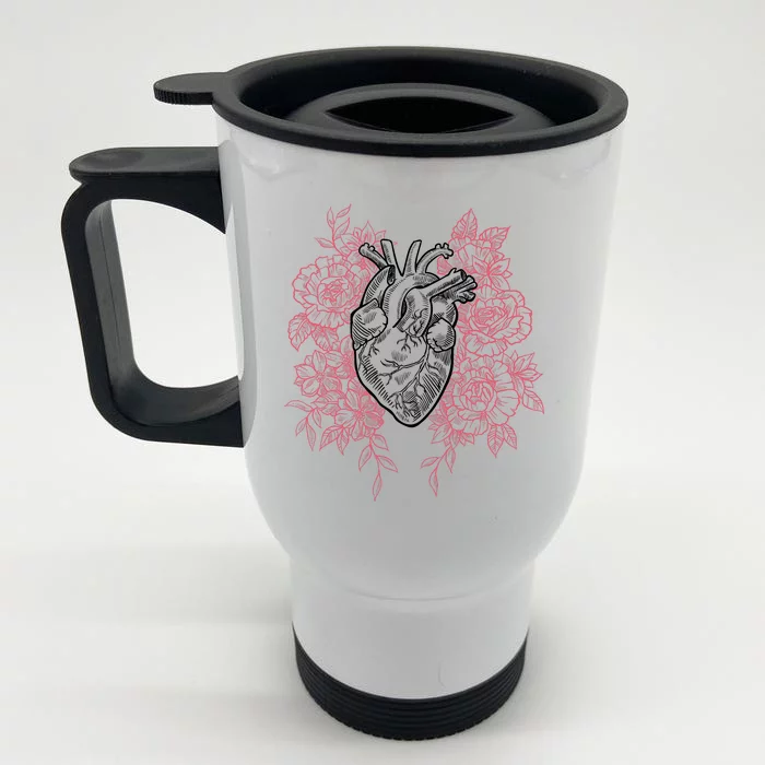 Vintage Floral Medical Heart Tattoo Design Front & Back Stainless Steel Travel Mug