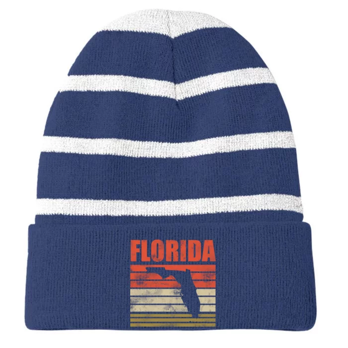 Vintage Florida State Map Striped Beanie with Solid Band