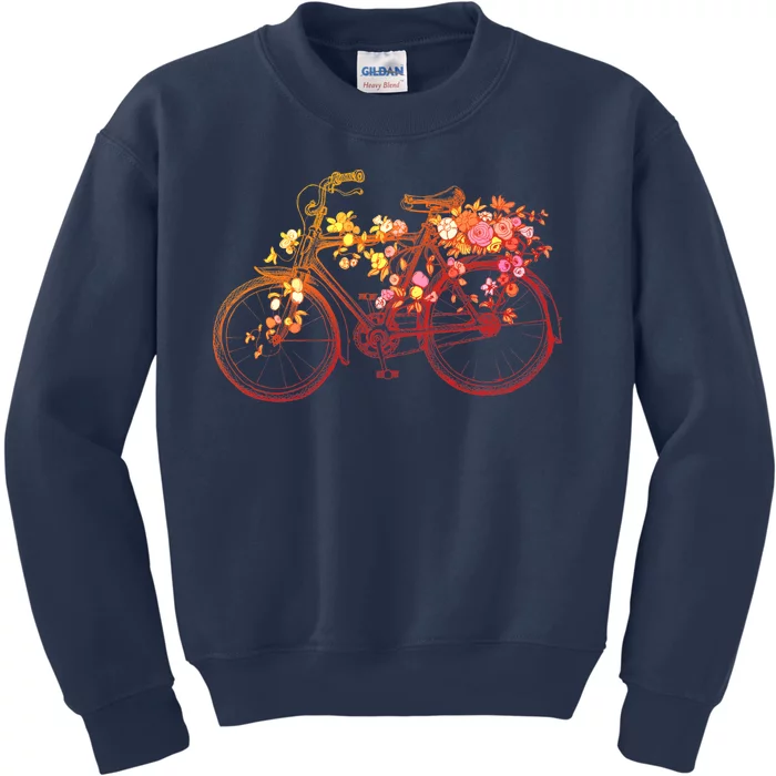 Vintage Flower Bicycle Kids Sweatshirt