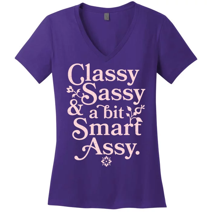 Vintage Funny Classy Sassy & A Bit Smart Assy Women's V-Neck T-Shirt