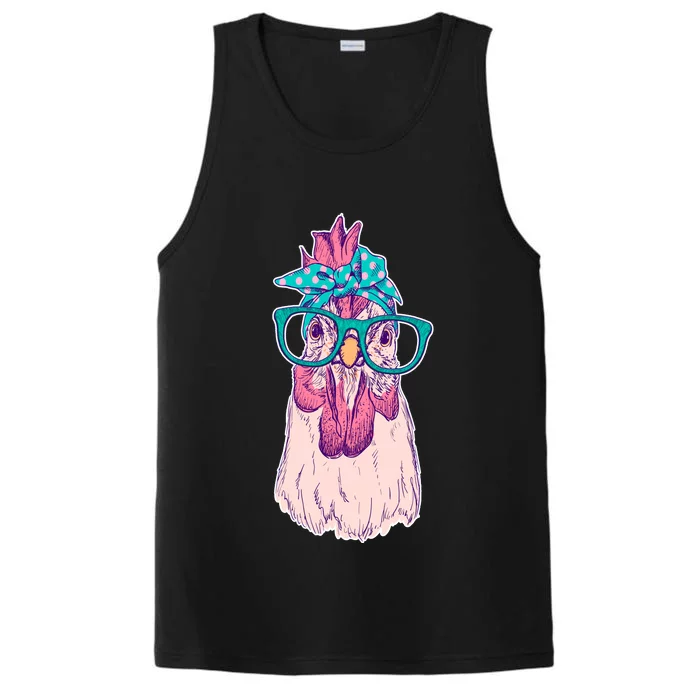 Vintage Funny Cute Chicken Hen With Glasses And Bandana Performance Tank