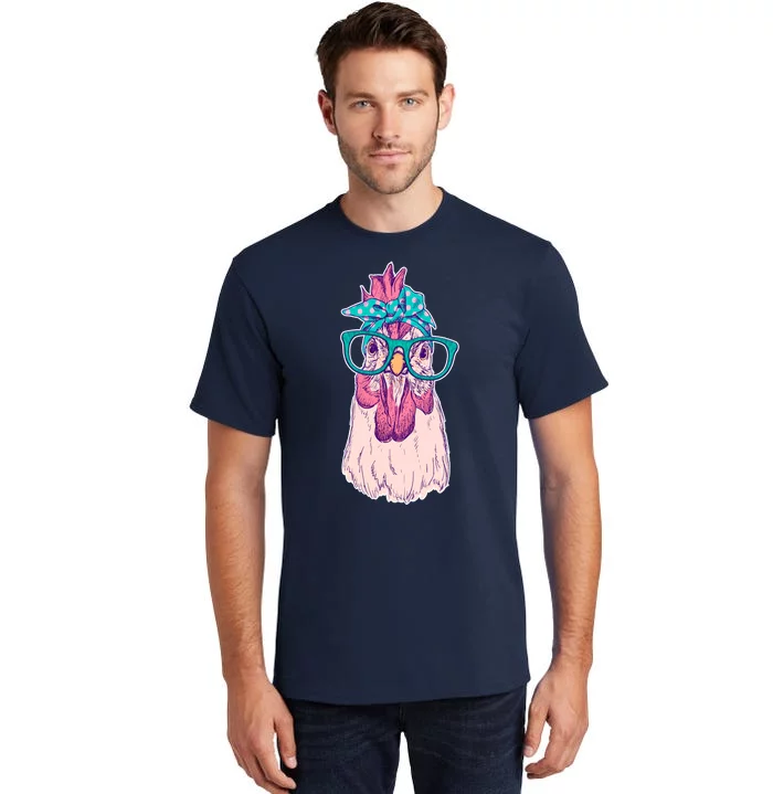 Vintage Funny Cute Chicken Hen With Glasses And Bandana Tall T-Shirt