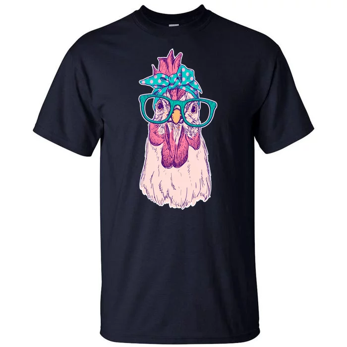 Vintage Funny Cute Chicken Hen With Glasses And Bandana Tall T-Shirt