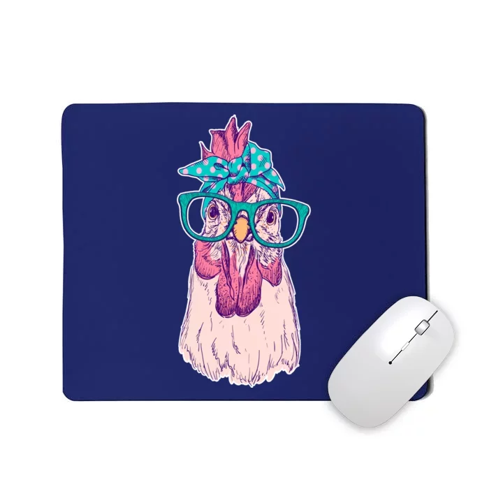 Vintage Funny Cute Chicken Hen With Glasses And Bandana Mousepad