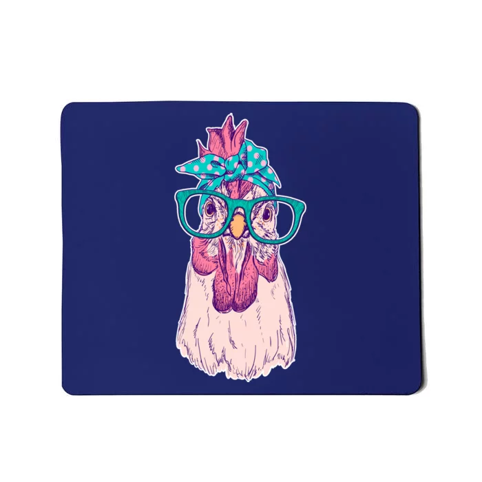 Vintage Funny Cute Chicken Hen With Glasses And Bandana Mousepad