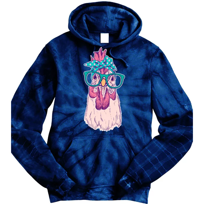 Vintage Funny Cute Chicken Hen With Glasses And Bandana Tie Dye Hoodie