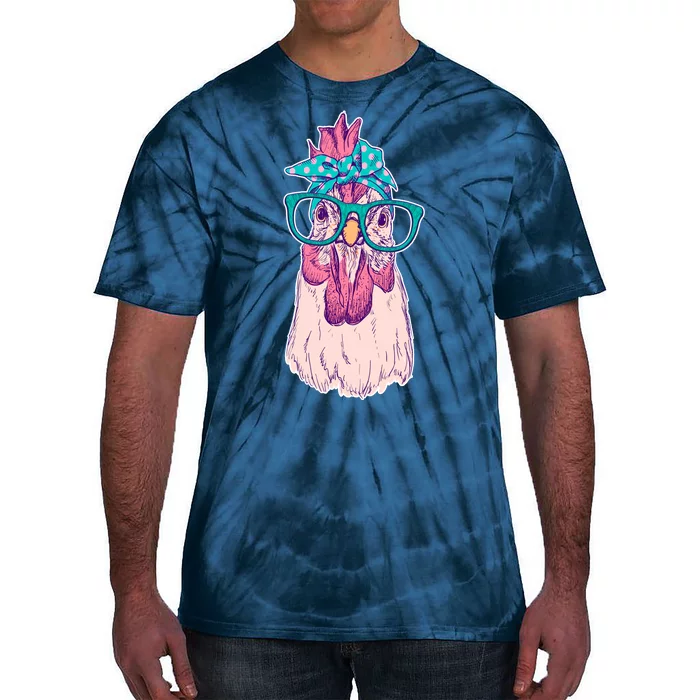 Vintage Funny Cute Chicken Hen With Glasses And Bandana Tie-Dye T-Shirt