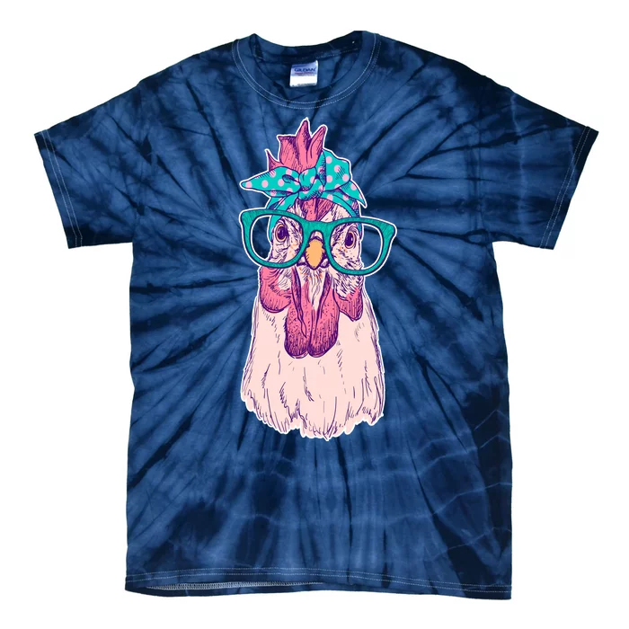 Vintage Funny Cute Chicken Hen With Glasses And Bandana Tie-Dye T-Shirt