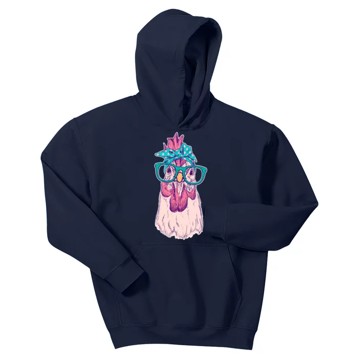 Vintage Funny Cute Chicken Hen With Glasses And Bandana Kids Hoodie