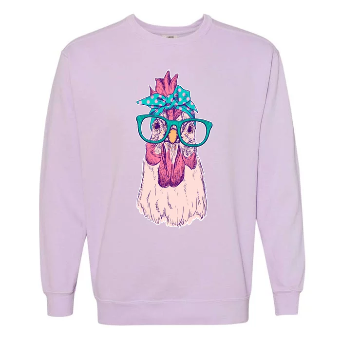 Vintage Funny Cute Chicken Hen With Glasses And Bandana Garment-Dyed Sweatshirt