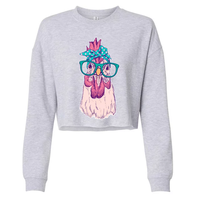 Vintage Funny Cute Chicken Hen With Glasses And Bandana Cropped Pullover Crew