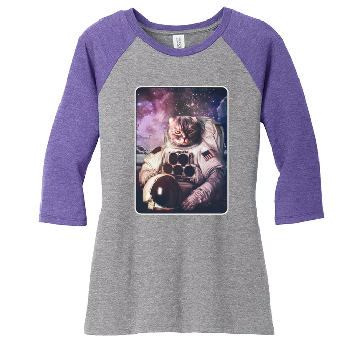 Vintage Galaxy Space Astronaut Cat Women's Tri-Blend 3/4-Sleeve Raglan Shirt