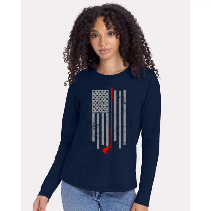 Vintage Golf American Flag USA Womens Cotton Relaxed Long Sleeve T-Shirt