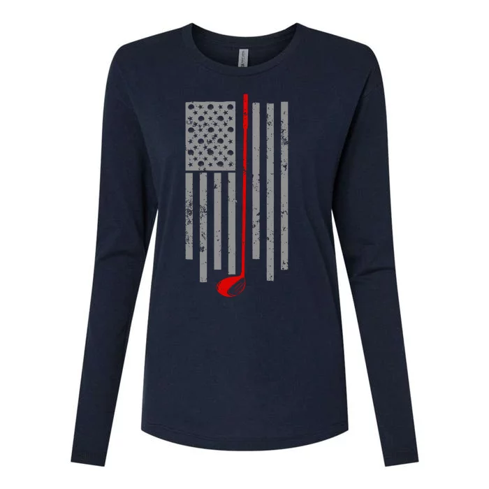 Vintage Golf American Flag USA Womens Cotton Relaxed Long Sleeve T-Shirt